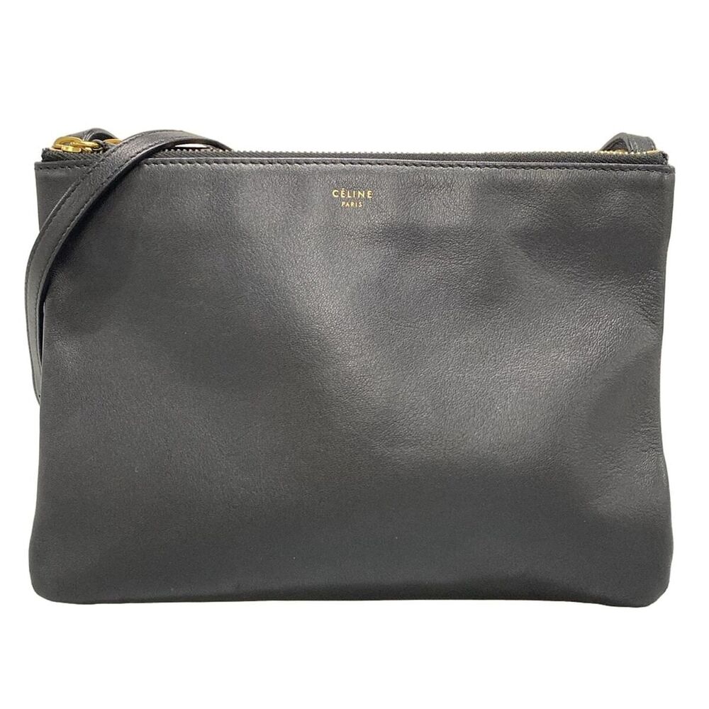 CELINE Trio Shoulder Bag Black Leather